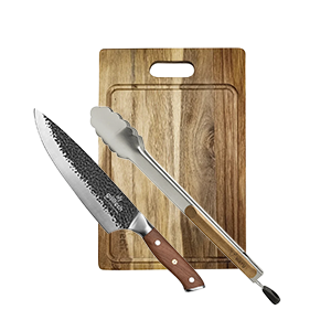 Set parrillero cuchillo Grilltech y tenazas Wayu
